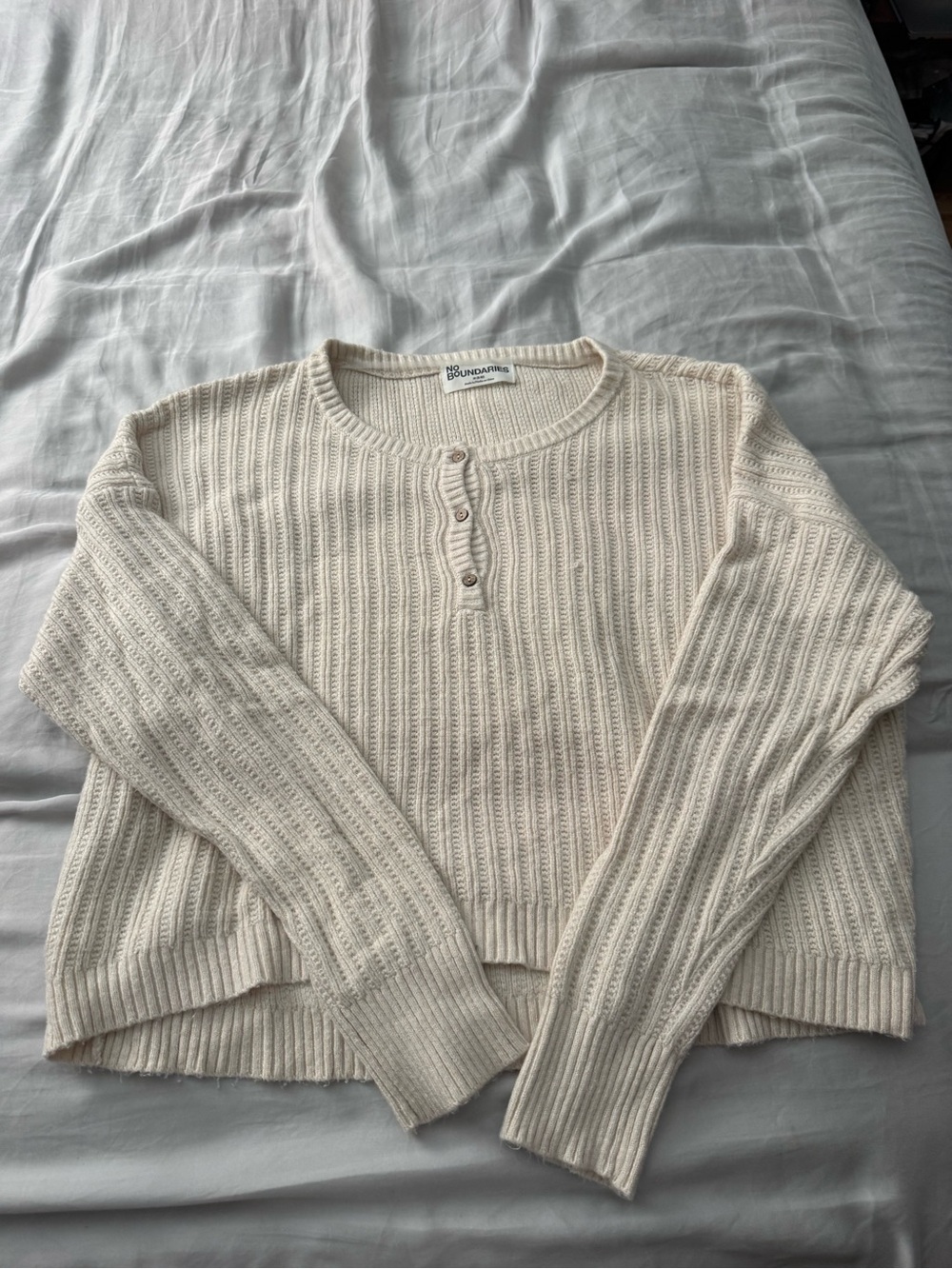 NOBO Cream Ribbed Henley Sweater